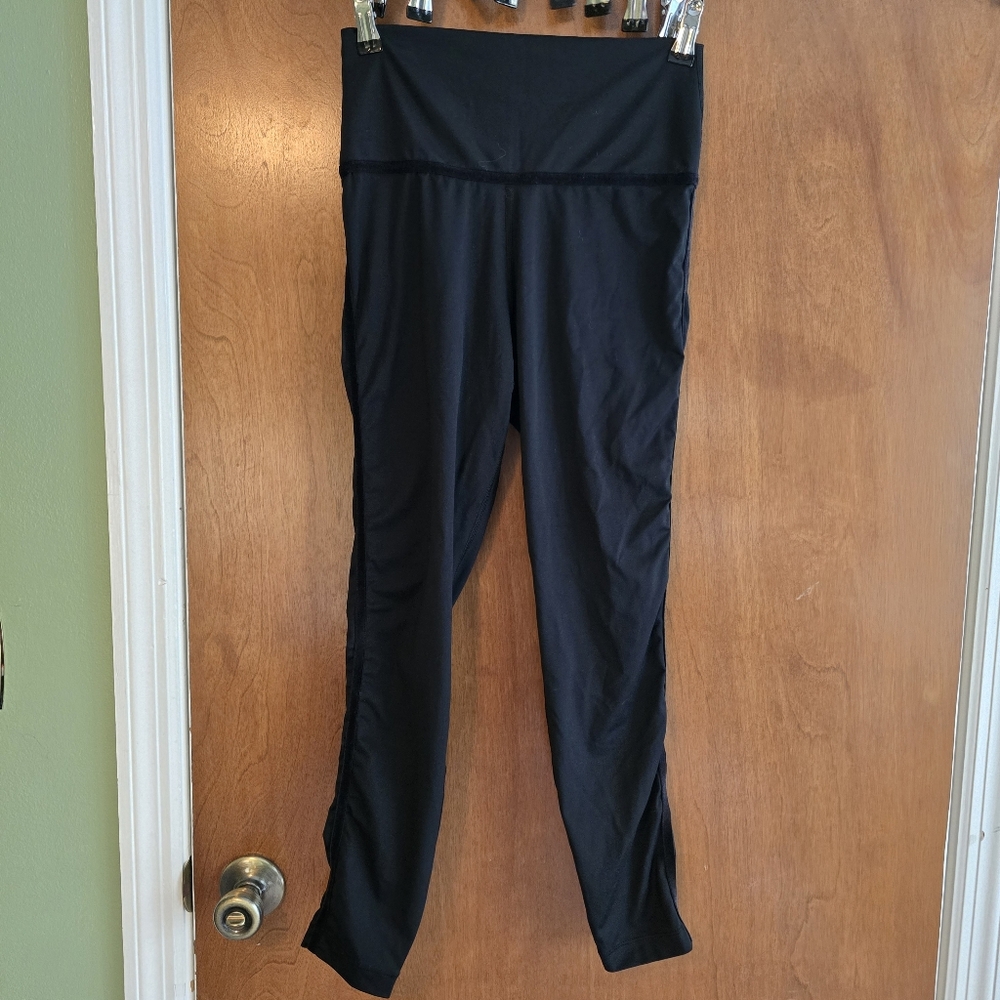 Nike Yoga Tights Women's Black 7/8 High Rise Velour Tuxedo Stripe Dri-Fit